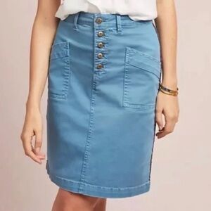 Pilcro and the Letterpress Teal Pencil Skirt with Button Detail